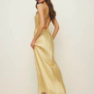 Reformation Jeany Silk Gold Backless Satin Dress